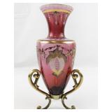 FENTON 9" Cranberry Hand painted Amphora Vase & Stand ***LIMITED EDITION #168/400***