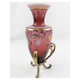 FENTON 9" Cranberry Hand painted Amphora Vase & Stand ***LIMITED EDITION #168/400***