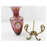 FENTON 9" Cranberry Hand painted Amphora Vase & Stand ***LIMITED EDITION #168/400***