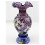 FENTON 8.5" Double Crimped Mulberry Hand painted Iced Gold Floral & Butterfly Vase.
