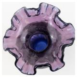 FENTON 8.5" Double Crimped Mulberry Hand painted Iced Gold Floral & Butterfly Vase.