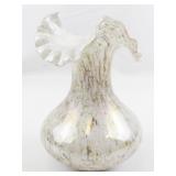 FENTON 7" VASA Murrhina White Cased -Silver/Pink/Grenn/ Double Ruffle Vase