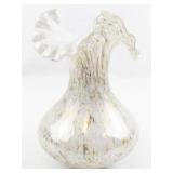 FENTON 7" VASA Murrhina White Cased -Silver/Pink/Grenn/ Double Ruffle Vase