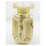 FENTON 8.5" Gold Overlay Iridized Satin Hand painted Floral Pinch Vase.