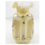 FENTON 8.5" Gold Overlay Iridized Satin Hand painted Floral Pinch Vase.