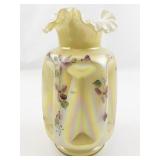 FENTON 8.5" Gold Overlay Iridized Satin Hand painted Floral Pinch Vase.