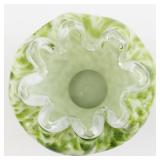 1979 FENTON 5" VASA Murrhina Adventurine Green Crimped Edge Vase.