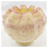 FENTON Pink Satin Rose Burmese Rose Bowl.
