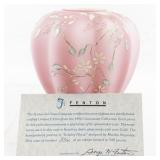 1992 FENTON Rosalene Satin Twining Floral Hand painted Vase.
