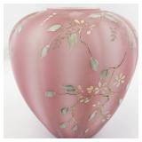 1992 FENTON Rosalene Satin Twining Floral Hand painted Vase.