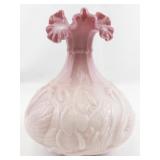 FENTON 8" Rosalene Waterlily Ruffle Swan Vase. -Measures 8x4