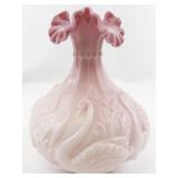 FENTON 8" Rosalene Waterlily Ruffle Swan Vase. -Measures 8x4