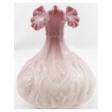 FENTON 8" Rosalene Waterlily Ruffle Swan Vase. -Measures 8x4