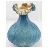 1984 FENTON 8" Azure & Gold Waterlily Ruffle Swan Vase. ***LIMITED EDITION #375/1500***