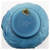 1984 FENTON 8" Azure & Gold Waterlily Ruffle Swan Vase. ***LIMITED EDITION #375/1500***