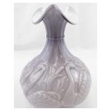 FENTON 8" 95th Anniversary Lavender Overlay Waterlily Swan Vase.