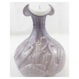 FENTON 8" 95th Anniversary Lavender Overlay Waterlily Swan Vase.