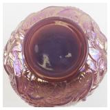 FENTON 8" Iridescent Plum Opal Carnival Swan Double Ruffle Swan Vase.