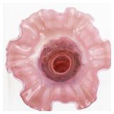 FENTON 7" Cranberry Opalescent Hand painted Floral Ruffle Vase. ***LIMITED EDITION #5912/6000***