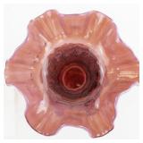 FENTON 7" Cranberry Diamond Optic Hand painted Floral Ruffle Vase. ***LIMITED EDITION #216/6000***