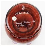 FENTON 7" Cranberry Diamond Optic Hand painted Floral Ruffle Vase. ***LIMITED EDITION #216/6000***