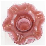 FENTON 8"  Mary Gregory Cranberry Hand painted Cranberry Drapery Ruffle Vase.