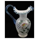 FENTON 9" Poppy Spiral Optic "90th Anniversary" Hand painted Pitcher. -Measures: 9.5x7.5