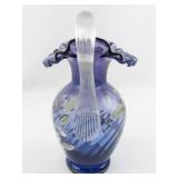 FENTON 9.5" Crimped Mulberry Spiral Optic Hand painted Floral & Butterfly Pitcher.