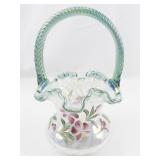 1995 FENTON 8.5" 90th Anniversary Azalea Spiral Optic Signed Hand pained Basket.