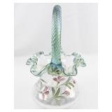 1995 FENTON 8.5" 90th Anniversary Azalea Spiral Optic Signed Hand pained Basket.