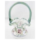 1995 FENTON 8.5" 90th Anniversary Azalea Spiral Optic Signed Hand pained Basket.