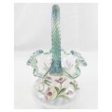 1995 FENTON 8.5" 90th Anniversary Azalea Spiral Optic Signed Hand pained Basket.