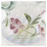 1995 FENTON 8.5" 90th Anniversary Azalea Spiral Optic Signed Hand pained Basket.