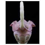 FENTON Rose Burmese Open Heart Arches Hand painted Twisted Handle Basket.