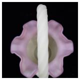 FENTON Rose Burmese Open Heart Arches Hand painted Twisted Handle Basket.