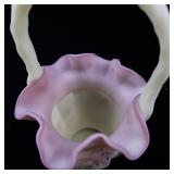 FENTON Rose Burmese Open Heart Arches Hand painted Twisted Handle Basket.