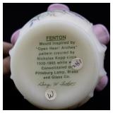 FENTON Rose Burmese Open Heart Arches Hand painted Twisted Handle Basket.