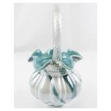 FENTON 9" Teal & Milk glass Iridescent with Spiral Rope Handle Basket.***LIMITED EDITION #58/2500*** (Has Crack)