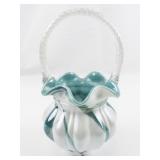 FENTON 9" Teal & Milk glass Iridescent with Spiral Rope Handle Basket.***LIMITED EDITION #58/2500*** (Has Crack)