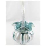 FENTON 9" Teal & Milk glass Iridescent with Spiral Rope Handle Basket.***LIMITED EDITION #58/2500*** (Has Crack)