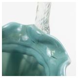 FENTON 9" Teal & Milk glass Iridescent with Spiral Rope Handle Basket.***LIMITED EDITION #58/2500*** (Has Crack)