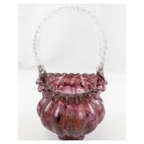 FENTON 9" VASA Murrhina Cranberry & Colbalt Blue Iridized Basket. ***LIMITED EDITION #228/1000*** (Handle Broken Reference Pictures)