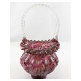 FENTON 9" VASA Murrhina Cranberry & Colbalt Blue Iridized Basket. ***LIMITED EDITION #228/1000*** (Handle Broken Reference Pictures)