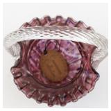 FENTON 9" VASA Murrhina Cranberry & Colbalt Blue Iridized Basket. ***LIMITED EDITION #228/1000*** (Handle Broken Reference Pictures)