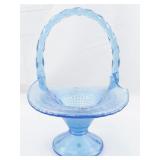 1995 FENTON 10" Celeste Blue Coralene Floral Hand painted Diamond Optic Basket. ***This Piece of the Family Signature Series is #707 of the Coralene on Celeste Blue***