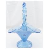 1995 FENTON 10" Celeste Blue Coralene Floral Hand painted Diamond Optic Basket. ***This Piece of the Family Signature Series is #707 of the Coralene on Celeste Blue***
