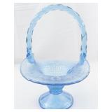 1995 FENTON 10" Celeste Blue Coralene Floral Hand painted Diamond Optic Basket. ***This Piece of the Family Signature Series is #707 of the Coralene on Celeste Blue***