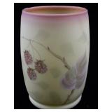 FENTON 4.5" Burmese Hand Painted Raspberry Vine Vase.