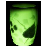 FENTON 4.5" Burmese Hand Painted Raspberry Vine Vase.