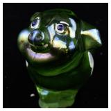 FENTON Green Apple Hand painted Floral Sitting Pig Figurine.